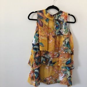 Tropical Floral Ruffle Halter Top